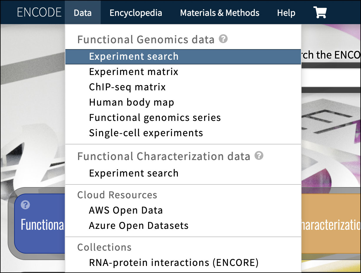 Select experiment search results with the Search item under the Data menu