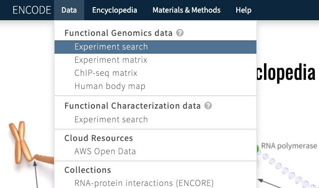 Select experiment search results with the Search item under the Data menu